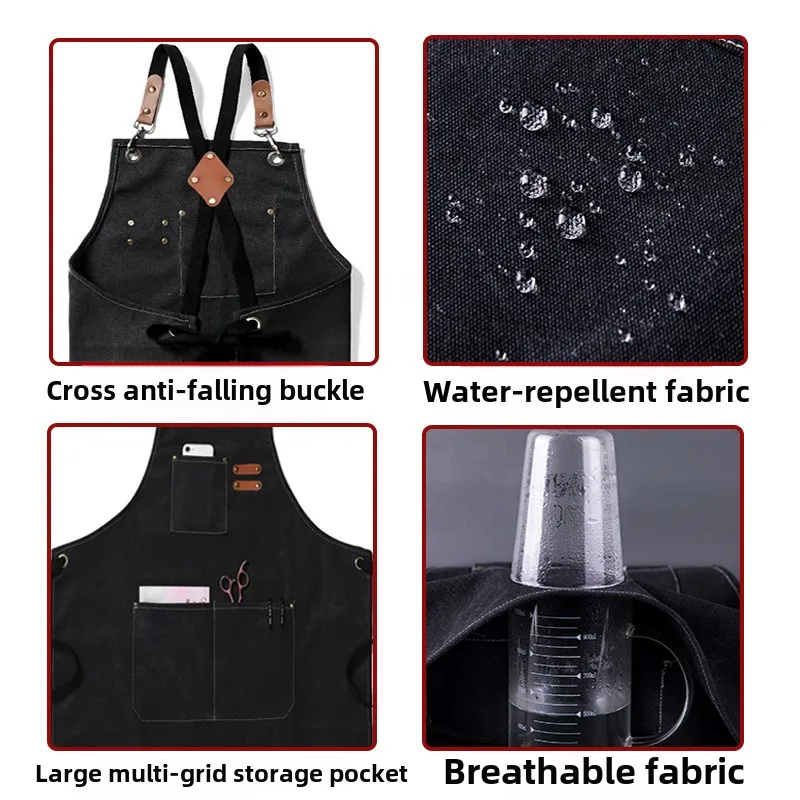 Cotton Waterproof Oil Canvas Apron Coffee Milk Tea Shop Waist Apron for Home Kitchen Gardening Work