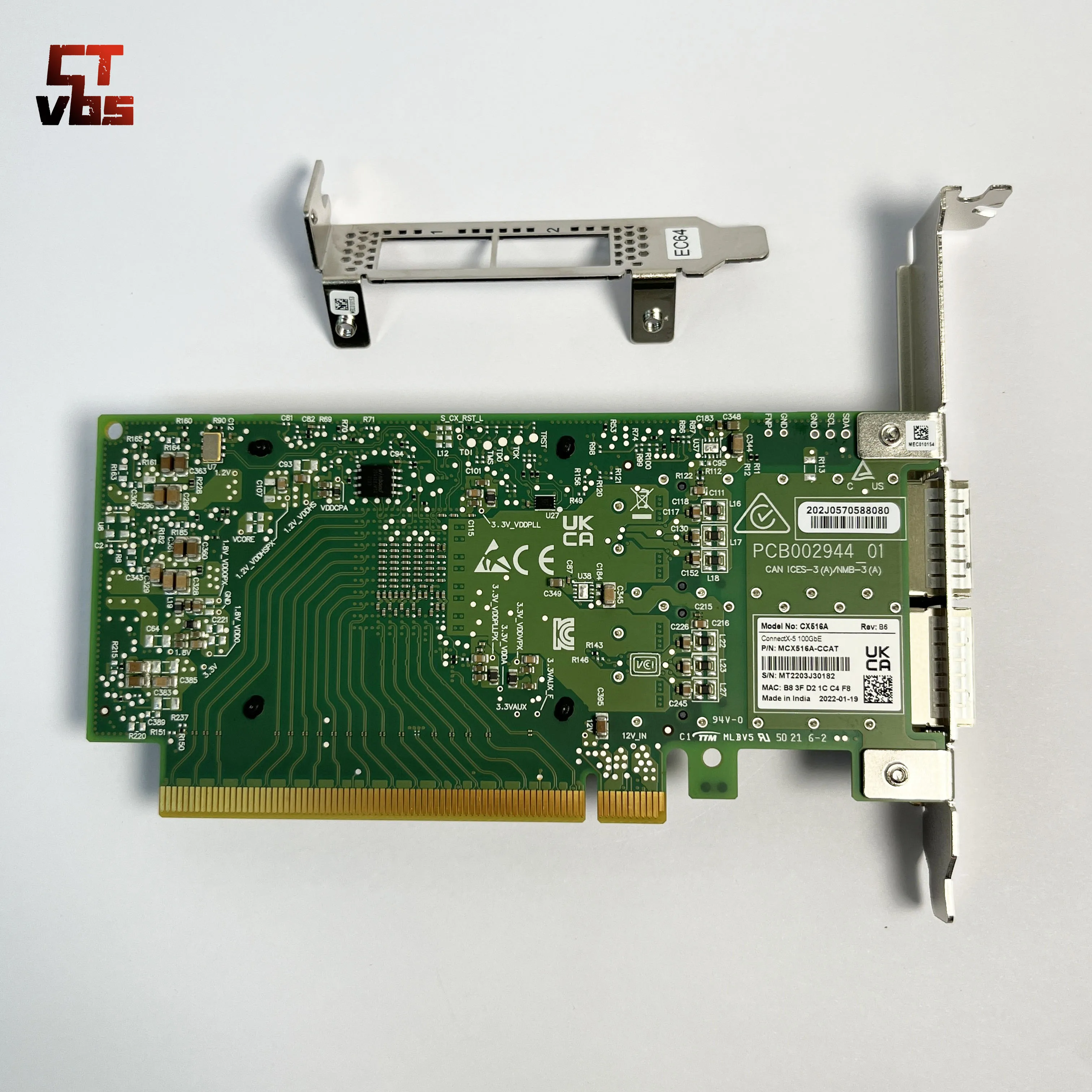 멜라녹스 MCX516A-CCAT ConnectX ® -5 EN 네트워크 인터페이스 카드 CX516A 100GbE 듀얼 포트 QSFP28 PCIe3.0 x 16 브래킷 모두