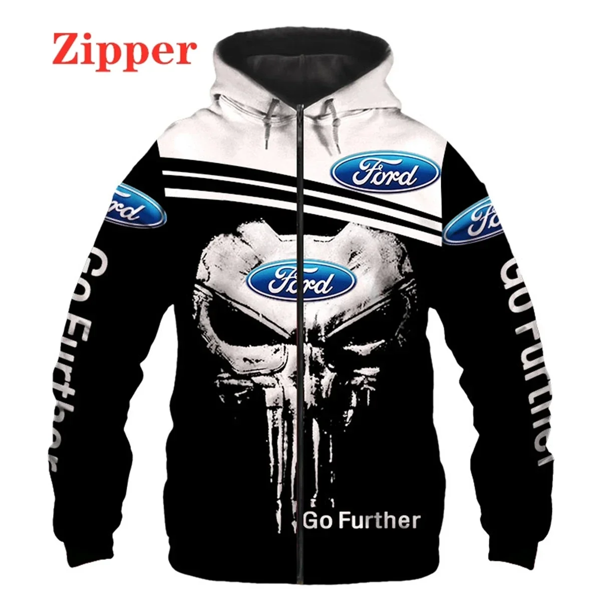 

2024 new men's Ford car logo 3d printing zippered hoodie men's and women's Harajuku pullover racing jacket