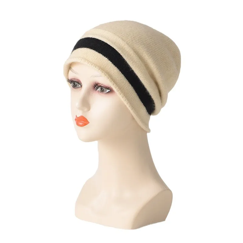 Women Hats 2025 Winter New 100% Pure Goat Cashmere Knitted Headgears Soft Warm Hat Fashion Thick Girl Cap High Quality Lady Cap