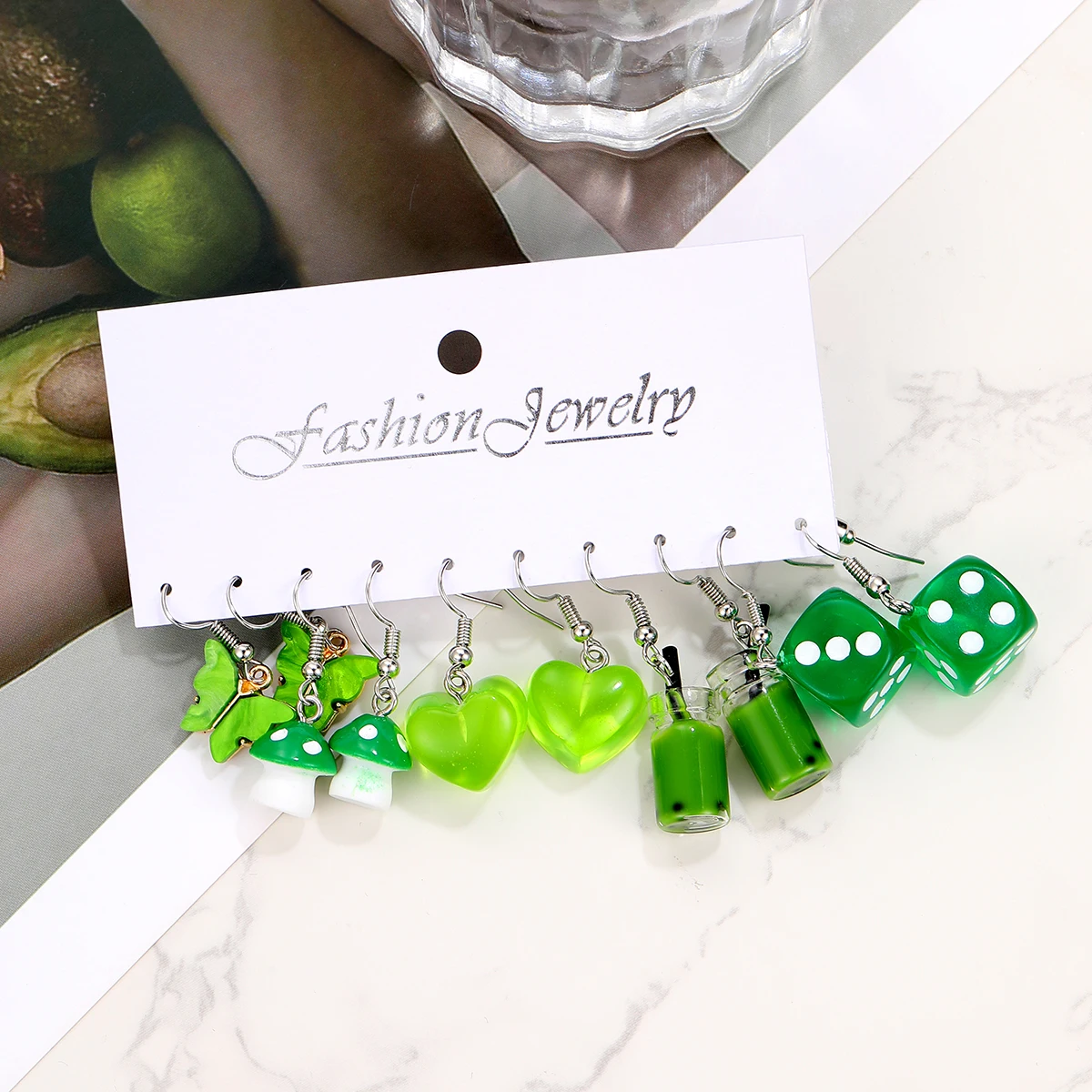 2023 New Cartoon Green Mushroom Dangle Earrings for Women Butterfly Frog Duck Cute Earrings Set Geometric Trendy Jewelry Gifts