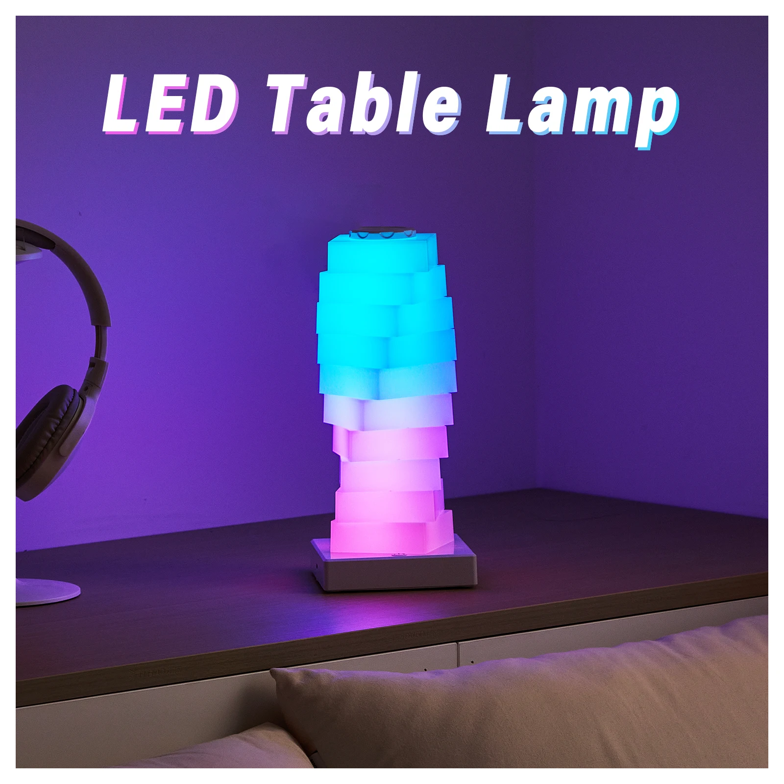 RGB 테이블 램프 DIY 다단계 색상 변경 터치 스위치 침실 침대 옆 게임룸 무드등