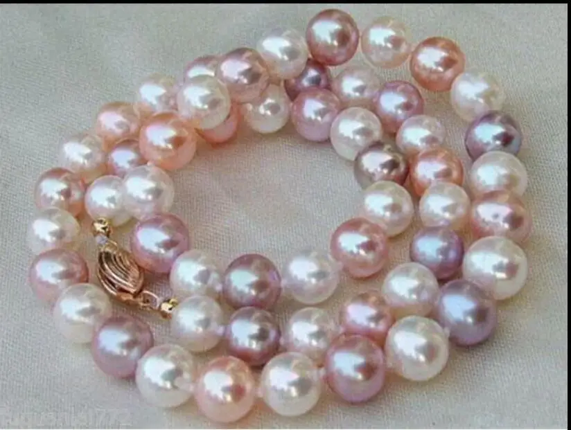

18" Elegant AAA+ 8-9mm White Purple Pink South Sea Multicolor Pearl Necklace