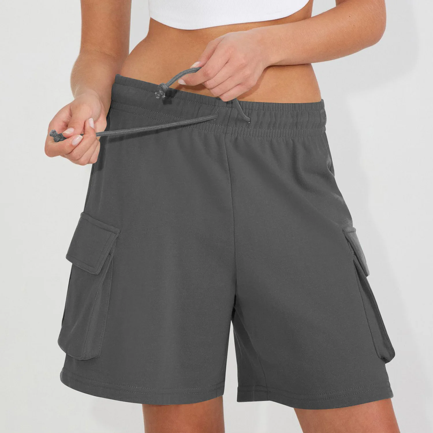 Women's Sweatpants Pocket Fine Cotton Casual Pants New Lace-up Adjustable Waist Loose Shorts 2024 Summer Women's Wear