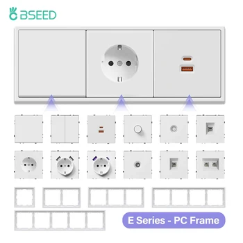 BSEED 1/2 Gang Mechanical สวิทช์ไฟ EU ซ็อกเก็ต USB Type-c พอร์ตทีวี/ST/CAT6 Dimmer ฟังก์ชั่น DIY ชิ้นส่วนกรอบพลาสติก 1