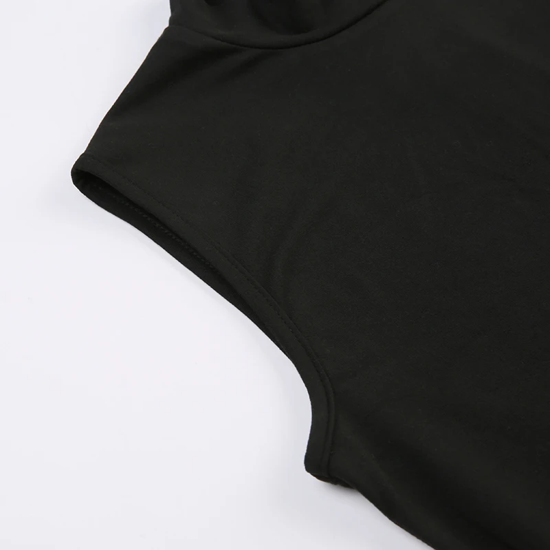 Black Solid Sleeveless Turtleneck Skinny Sexy Rompers Womens Playsuit Basic Casual Streetwear