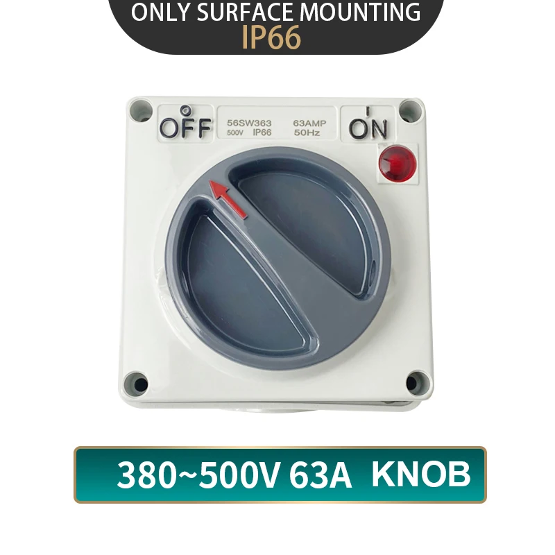 Interruptor Impermeável Exterior Trifásico do Interruptor 63a à Prova de Chuva Interruptor Industrial Exterior com Lâmpada 380v220v Ip66
