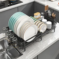 Expansion Dish Storage Rack,Kitchen dish rack with drained set,Kitchen organizer storage,Metal storage rack for Tableware 2