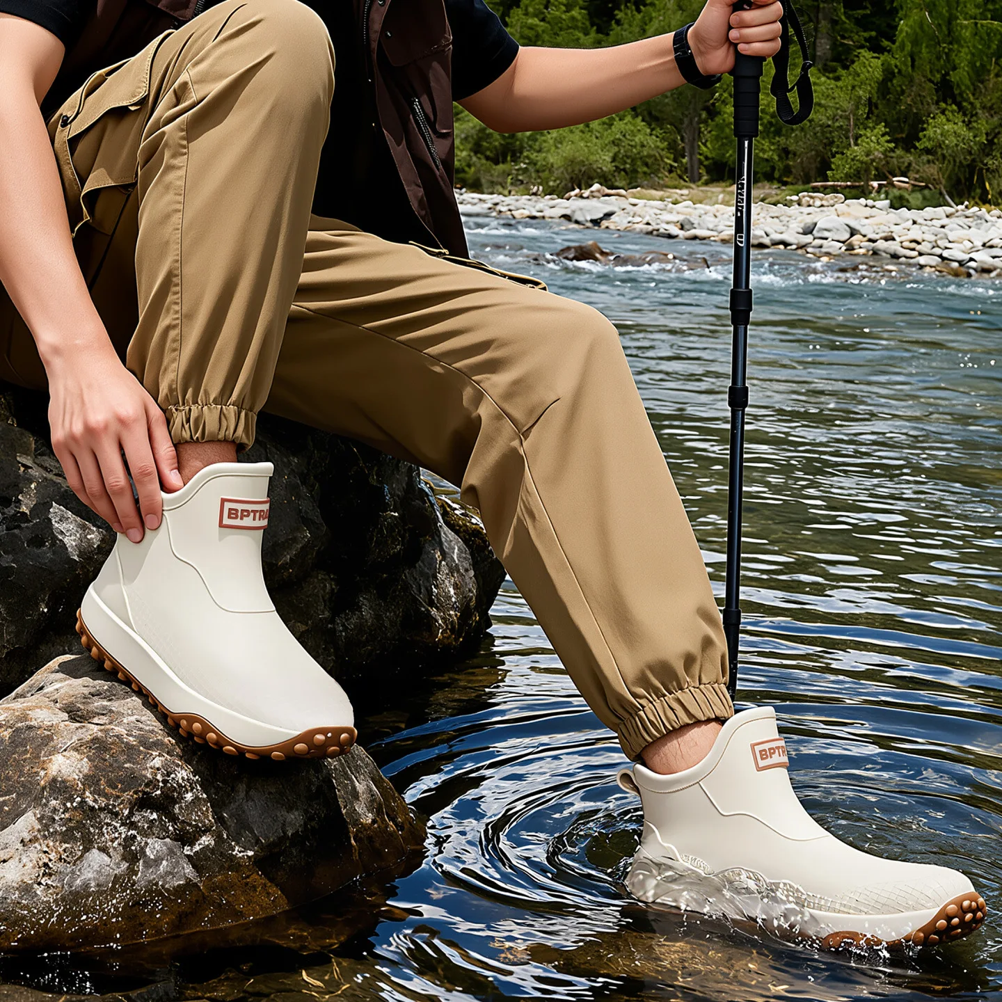 Bottes caoutchouc courtes anti-odeurs homme - Chaussures de travail doublées coton hiver