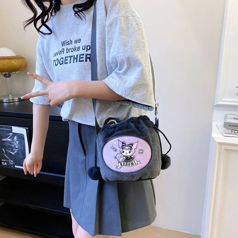 New Kawaii Sanrio Plush Messenger Bag Cinnamoroll Kuromi Cute 산리오  Anime Shoulder Bag Stuffed Toys Backpack Girls Christmas Gift