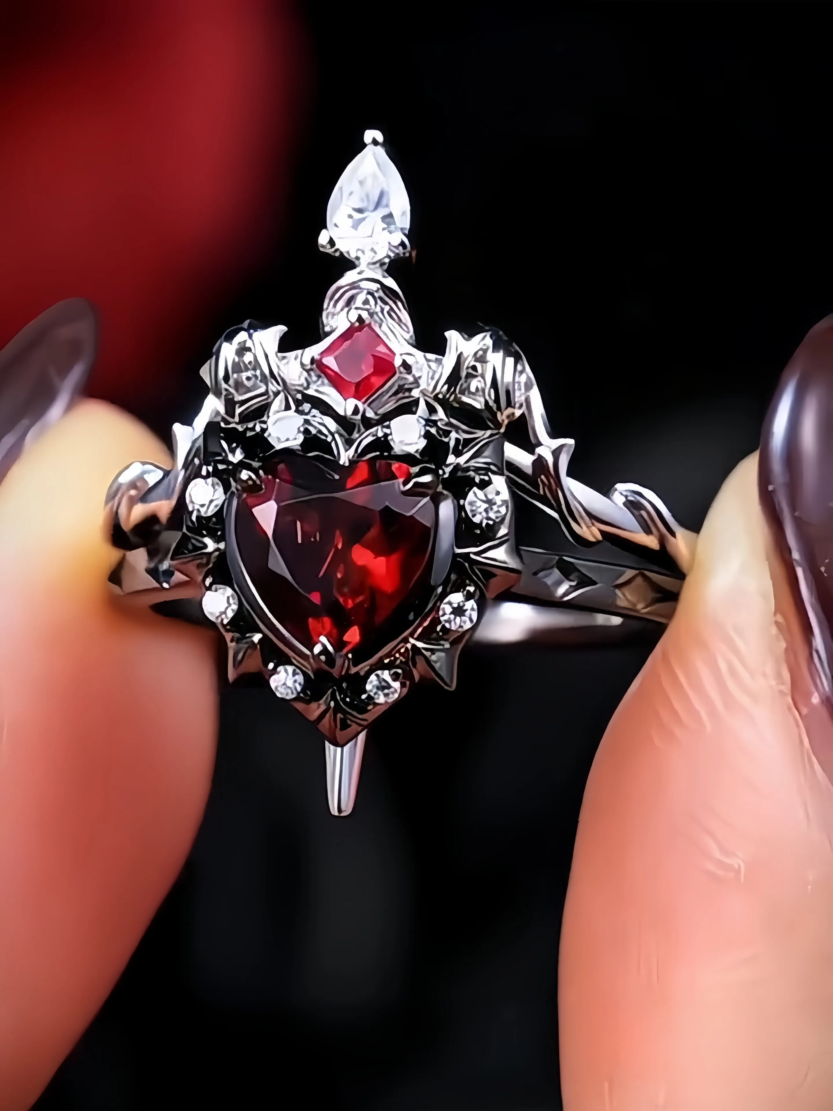 Anelli a Forma di Cuore e Spada Componibili per Donne e Uomini, Coppia, Colore Argento e Oro, Anello Aperto Regolabile, Gioielli alla Moda - immagine 3