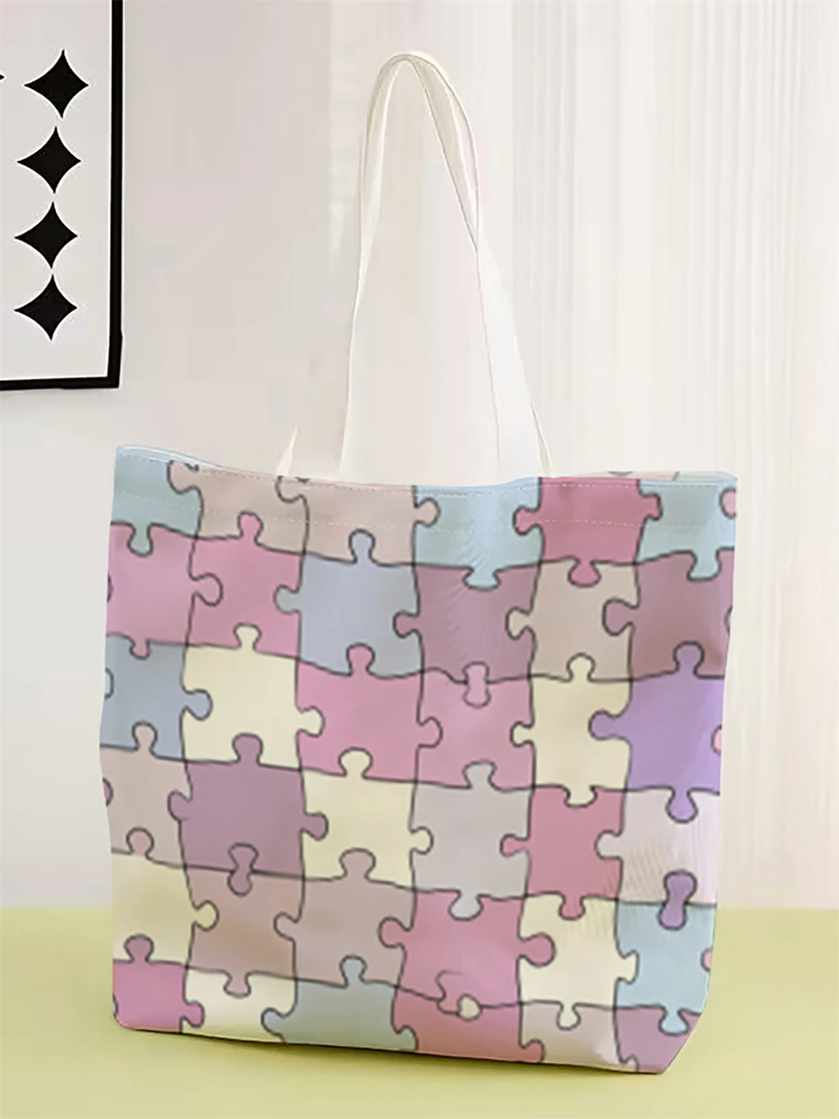 1pc， Handbag, reusable fashionable handbag, multifunctional handbag, printed canvas shopping bag