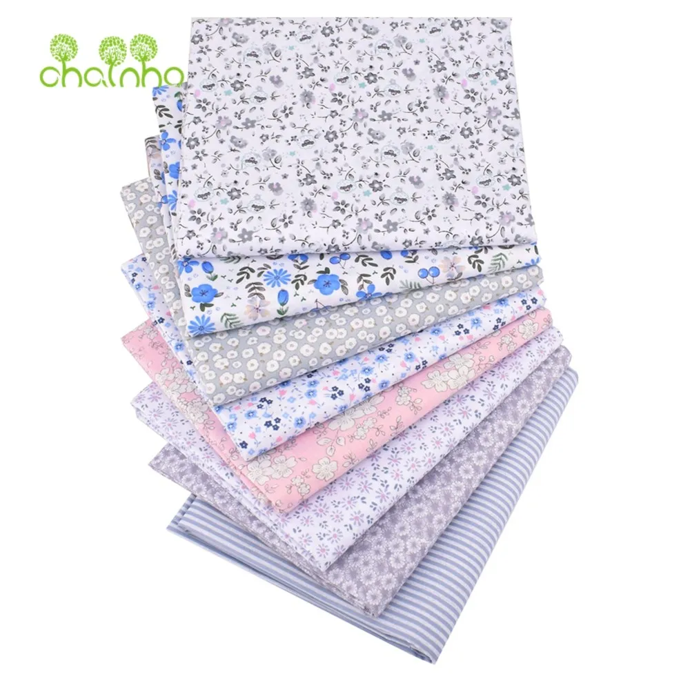 

Chainho,Printed Twill Cotton Fabric,Patchwork Cloth,DIY Sewing & Quilting Material,Gray Floral Series,8 Designs,4 Sizes,CC019