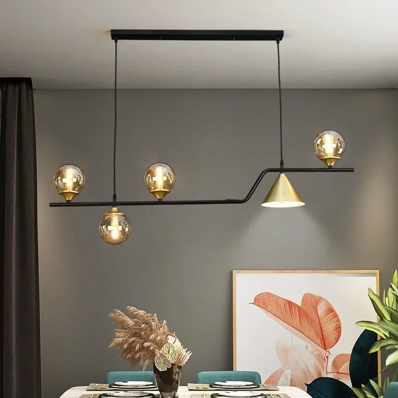 Modern Nordic LED Chandelier Glass Ball Metal E27 Restaurant Kitchen and Bar Ceiling Chandelier Home Decoration Lamps Aesthetic