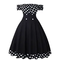 Elegant Vintage Hepburn Dress Women Black Red Off Shoulder Sleeveless A-Line Dress Female Retro Rockabilly 50s Polka Dot Dress - Image 4