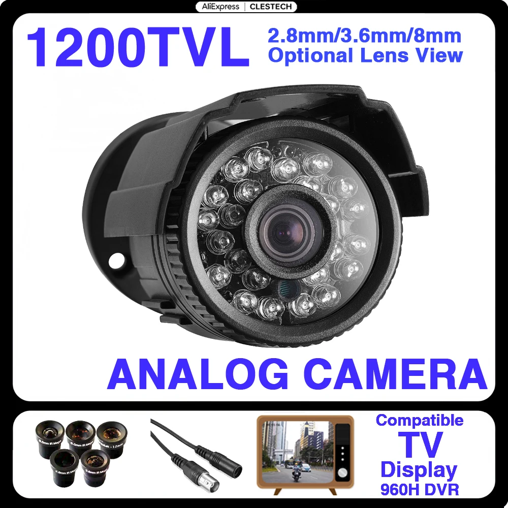 1200TVL HD CVBS Analog CCTV Camera Compatible TV Mini Outdoor IP66 Waterproof with Night Vision IR-CUT Audio Simple Quick Setup 1