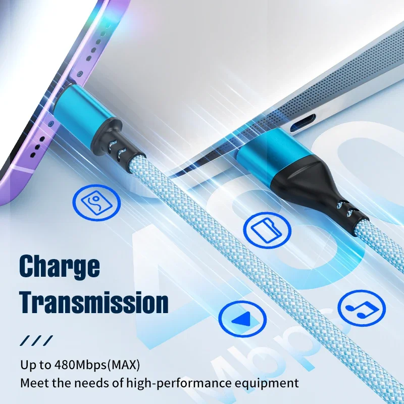 Universal 1.2m 3-in-1 Fast Charging Cable with USB Multi-Port and Type C/Micro USB Connectors