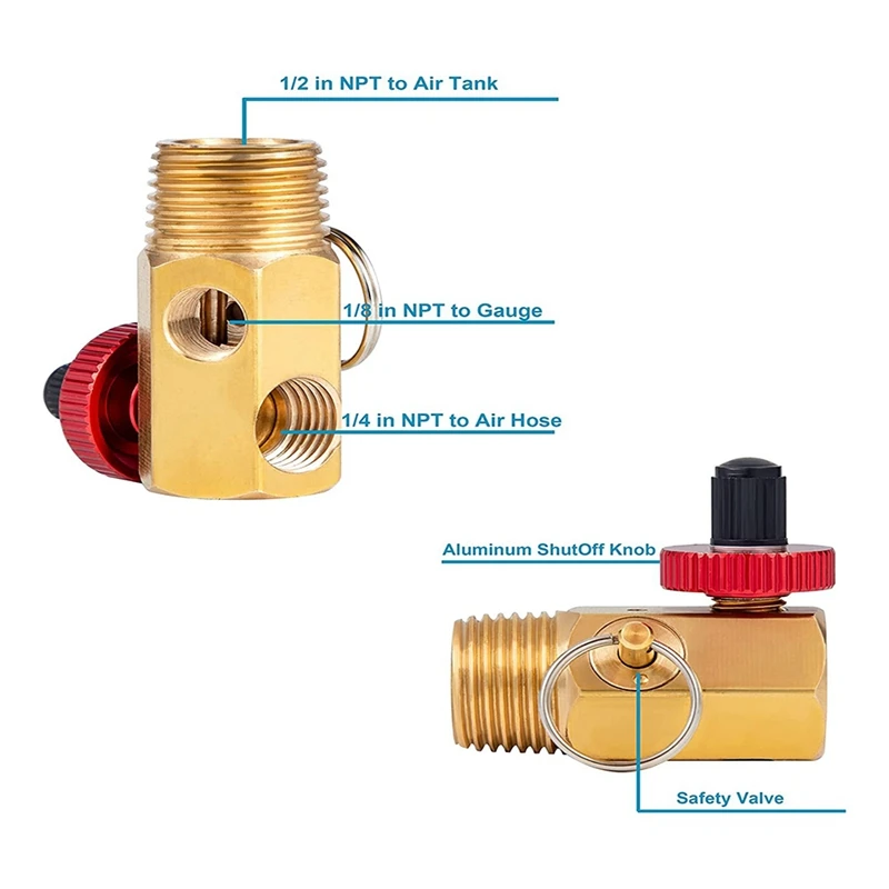 Air Tank Valve Parts With Gauge, Air Tank Repair Kit Come With 2 Inch Pressure Gauge With 1/8 Inch NPT, 4 Ft Air Hose