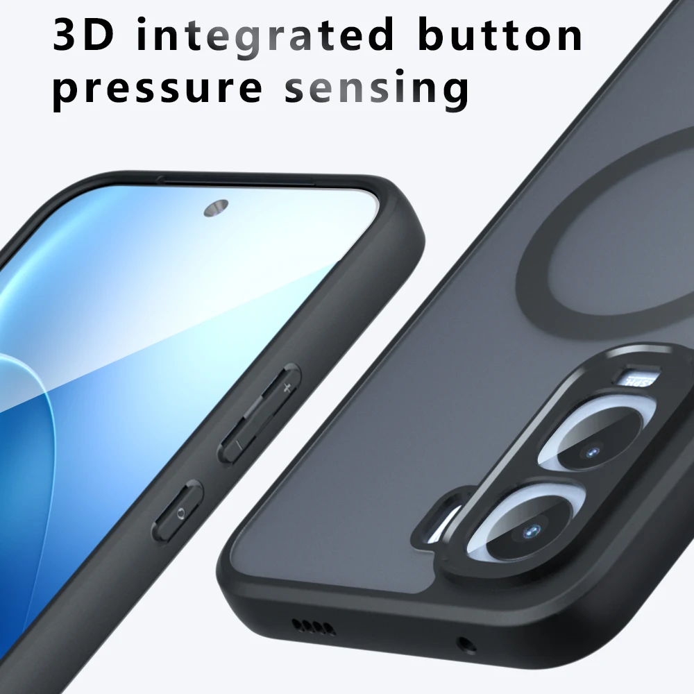 Frosted Matte Shockproof Magnetic Phone Case - Transparent Cover with TPU Bumper