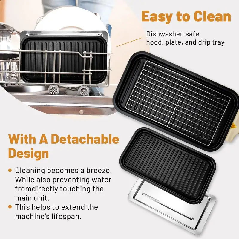Pukomc Electric Smokeless Indoor Grill, Non-Stick Cooking Removable Plate, Portable Korean BBQ Grill with Removable Temperature 3