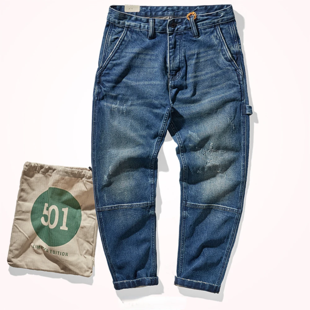 Thickened autumn and winter American heavy retro jeans men's straight tooling New Amikaji thickened stretch pants