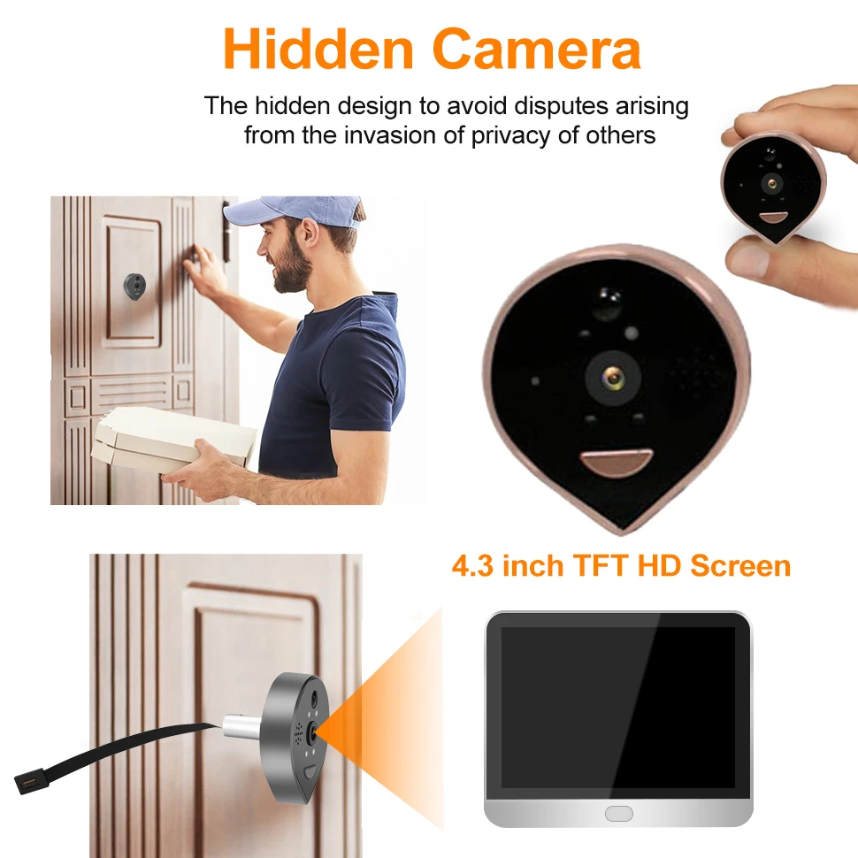 4.3inch Tuya Smart Wifi Video Peephole Two Way Audio Night Vision Doorbell Monitor 1080P 200W Pixels Video Doorbell