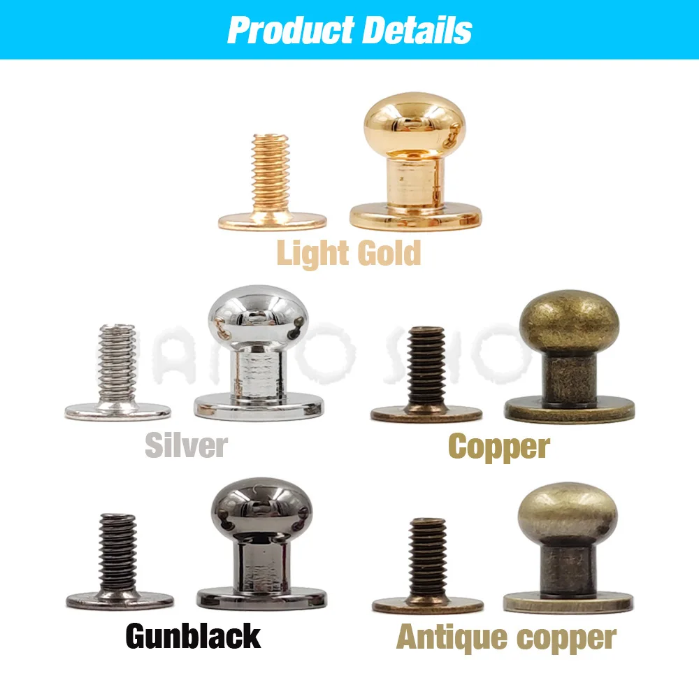 Round Head Ball Post Studs Brass Buttons Screwback Nail Rivets 5-10pcs Leather Bag Craft Hardware DIY