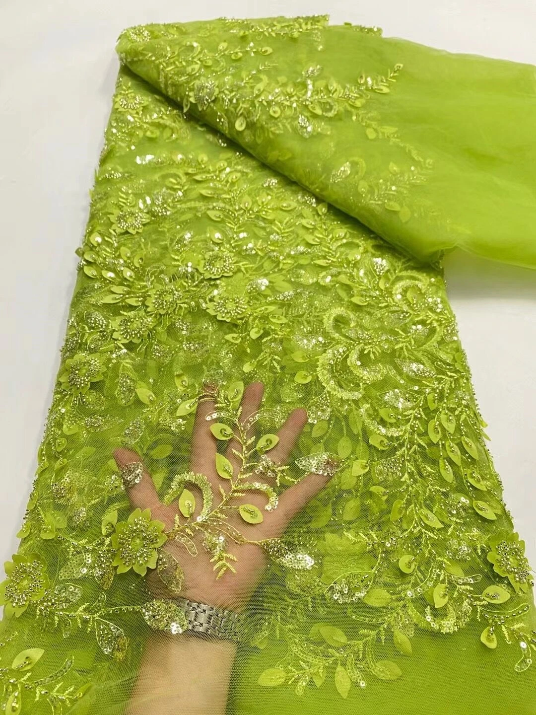 

2024 High Quality African Nigerian Tulle Lace Fabric Sequins Embroidery French Guipure Wedding Party Dress Beaded 5Yards