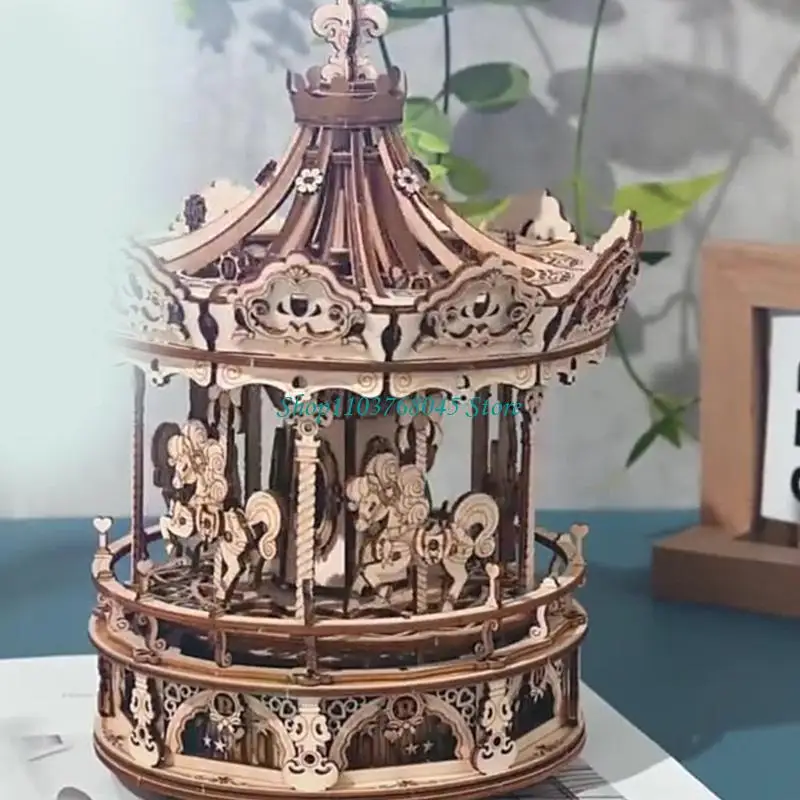 R53F DIY 나무 3D 조립 뮤직 박스 퍼즐 조립 퍼즐 게임 장난감 아이 성인 모델 건설 나무 어린이 선물