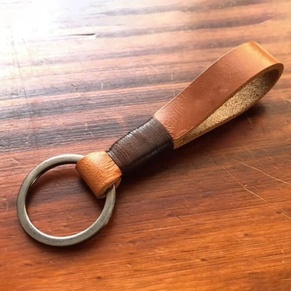 Retro Handmade Real Leather Cowhide Rope Keychain Metal Key Chains Men or Women Key Holder Key Cover Auto Keyring Gifts