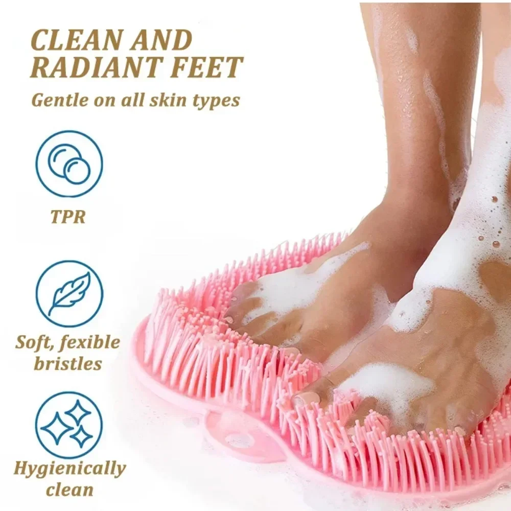 New Exfoliating Shower Massage Scraper Bathroom Non-slip Bath Mat Back Massage Brush Silicone Foot Wash Cleaning Bathing Tool 4