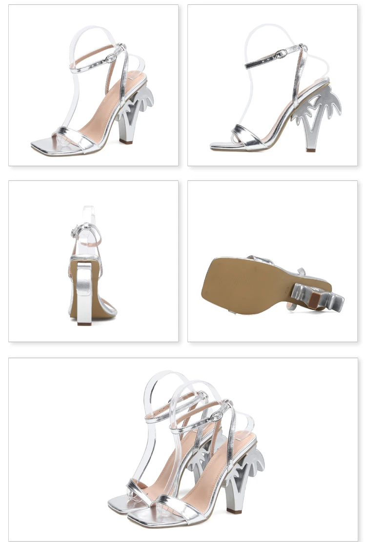 Sexy Strange Style High Heels Women Sandals Summer Gold Silver Square Toe Buckle Strap Banquet Dress Female Shoes