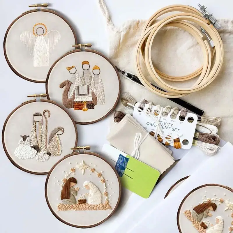 Telaio Per Ricamo E Fili Colorati Kit Ricamo A Punto Croce Felly Per Principianti | 4 Motivi Floreali, Telaio, Fili, Aghi, Forbici | Set Completo Fai Da Te Per Adulti E Bambini