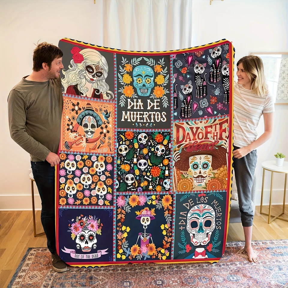 Multifunctional Halloween Skeleton Witch Soft Blanket