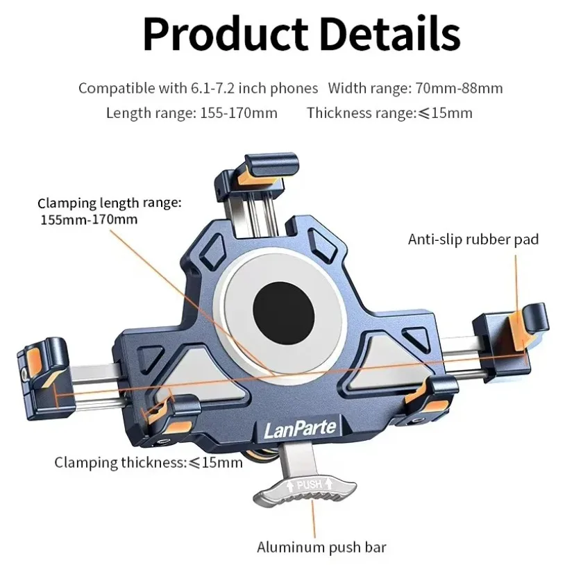 15W Metal Shockproof Motorcycle Phone Holder 4 Vibration Dampener Wireless Charger Fast Charging Motorbike Bicycle Bike Stand