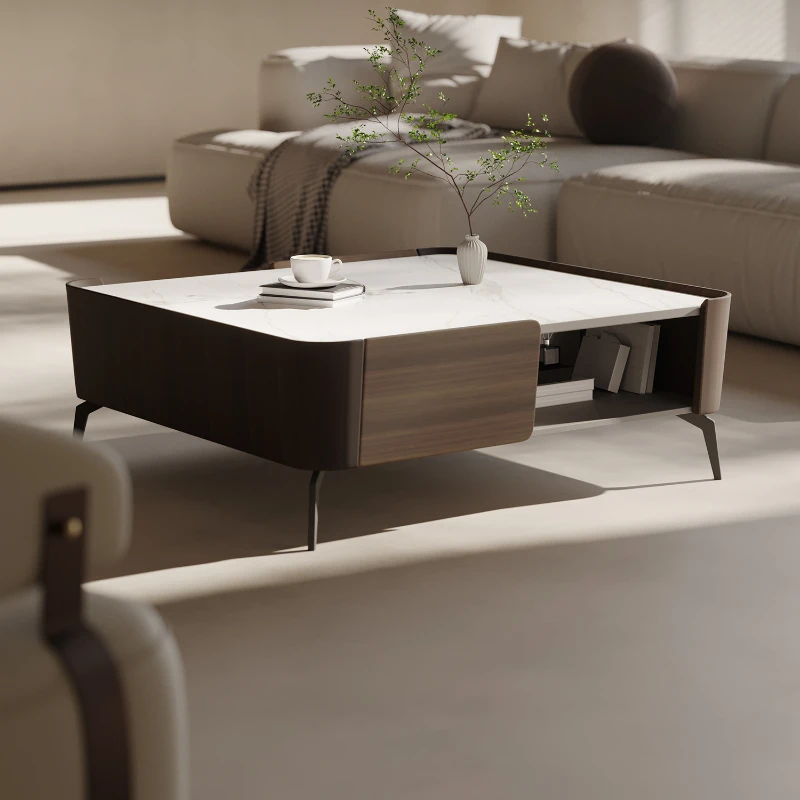 

Minimalist Stone Plate Coffee Table Light Luxury Modern Living Room Small Apartment Designer Square Tea Table
