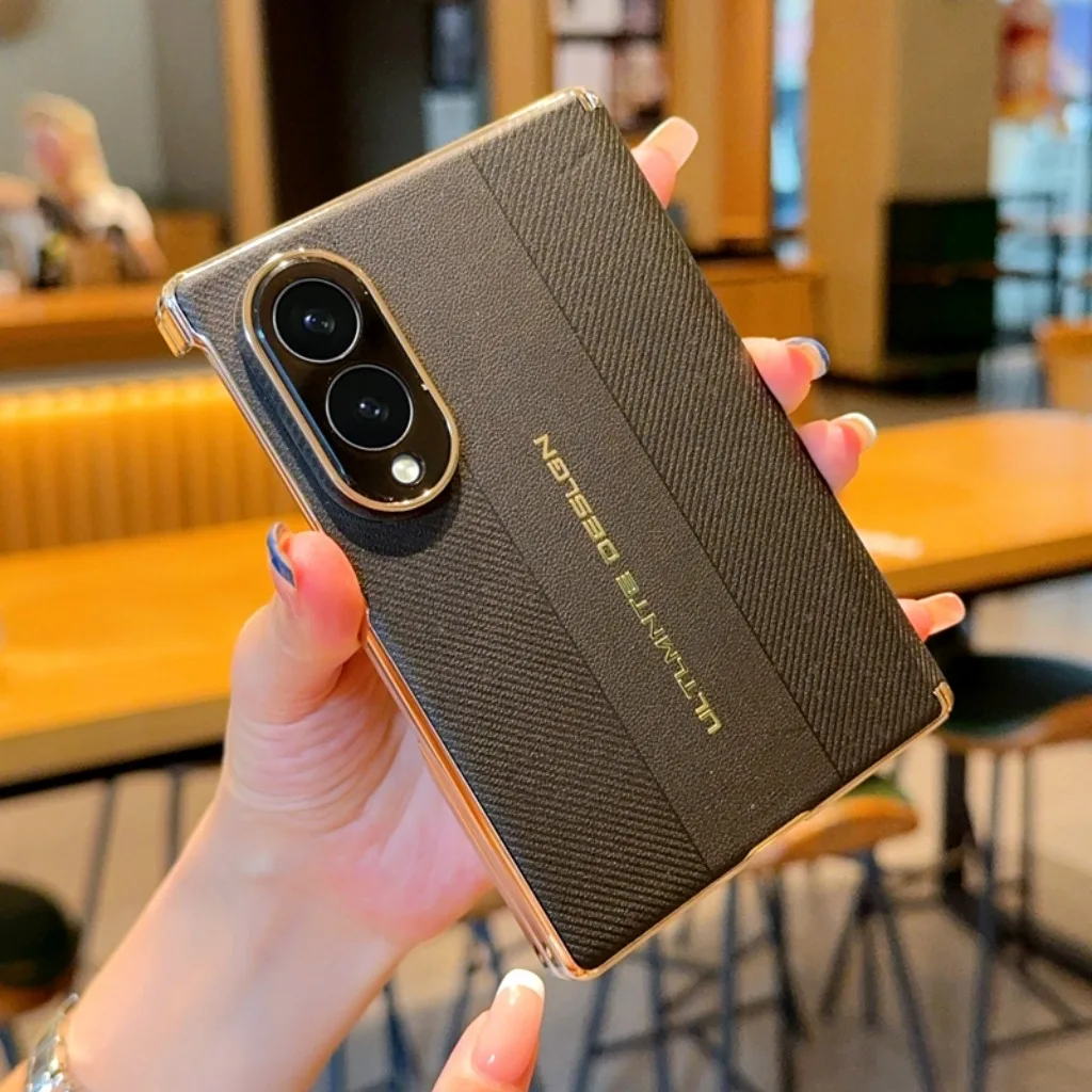 Carbon Fiber Texture PU Leather Shockproof Phone Case with Electroplated Frame