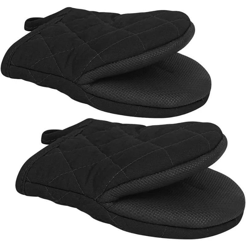 Silicone oven mitts kitchen gloves silicone oven gloves 1 Pair Short Oven Mitts Silicone Kitchen Oven Gloves High Heat Resistant 500℉ Non Slip Grip Surfaces Hanging Loop Black