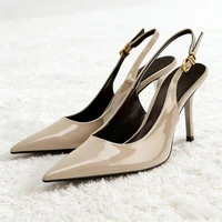 Sexy Black Pointed Toe Patent Leather Pumps Women Luxury Metal Ankle Strap Buckle Brand Designer Shoes Cozy Commuter Office Shoe - Image 2