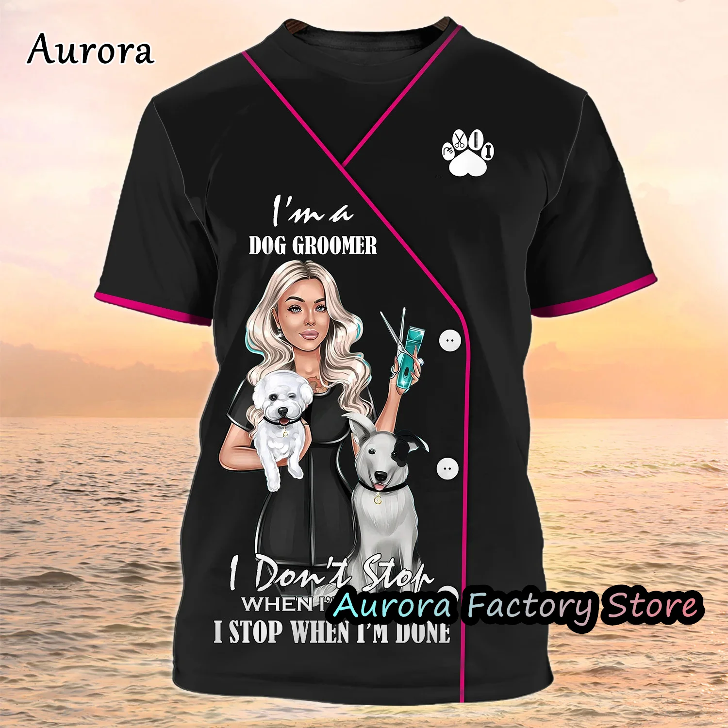 

Summer Men's Puppy Groomer T-Shirt Fashion Uniform Short Sleeve Clothing Dog Barber Tops Tees Male Casual Oversized Streetwear