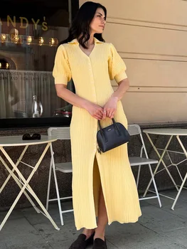 Trendix Slit Long Cardigan Knit Dress Women Summer Fashion Short Sleeve Patchwork High Waist Maxi Dress Street Casual Y2K Dress 1