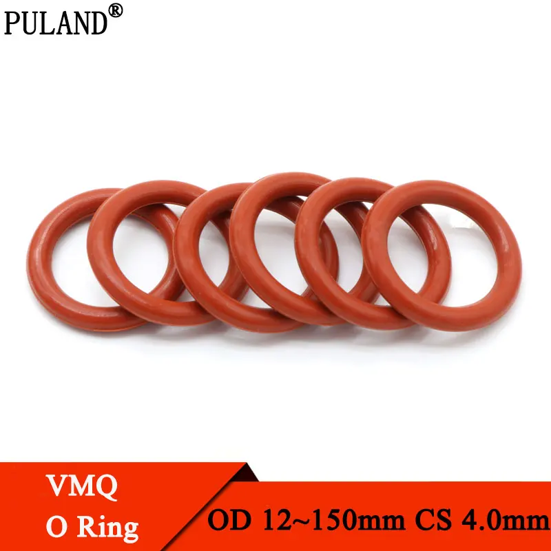 Silicone O Rings 10Pcs Red Silicone Ring Gasket CS 4mm OD 12 ~ 150mm Food Grade Rubber O-ring VMQ Assortment Hvac Tools