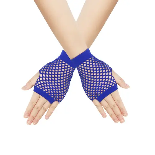 Solid color high-quality fingerless short fishing net gloves Fishing net fancy party dance mesh short gloves - Image 7