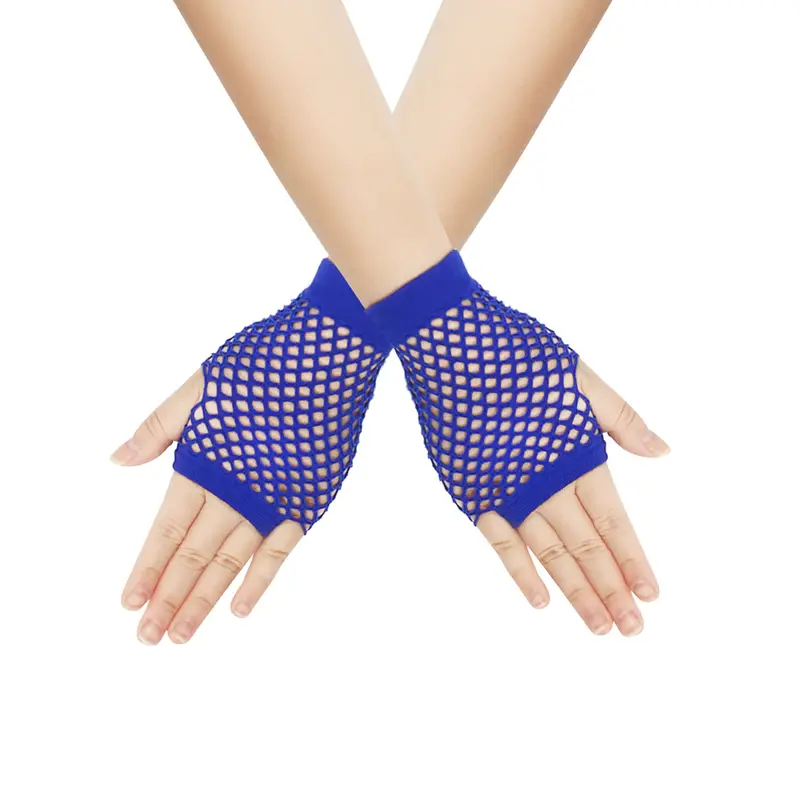 Solid color high-quality fingerless short fishing net gloves Fishing net fancy party dance mesh short gloves - Image 7