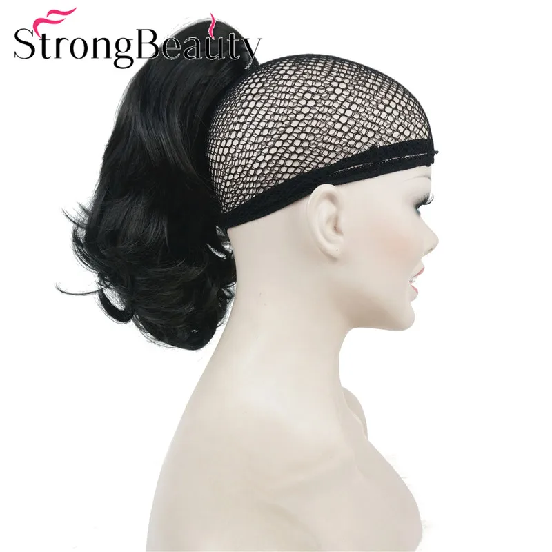 Strong Beauty Synthetic Short Wavy Blonde Black Ponytail Clip in/on Hair Piece Claw Clip Pony Tail For Hair Extensions
