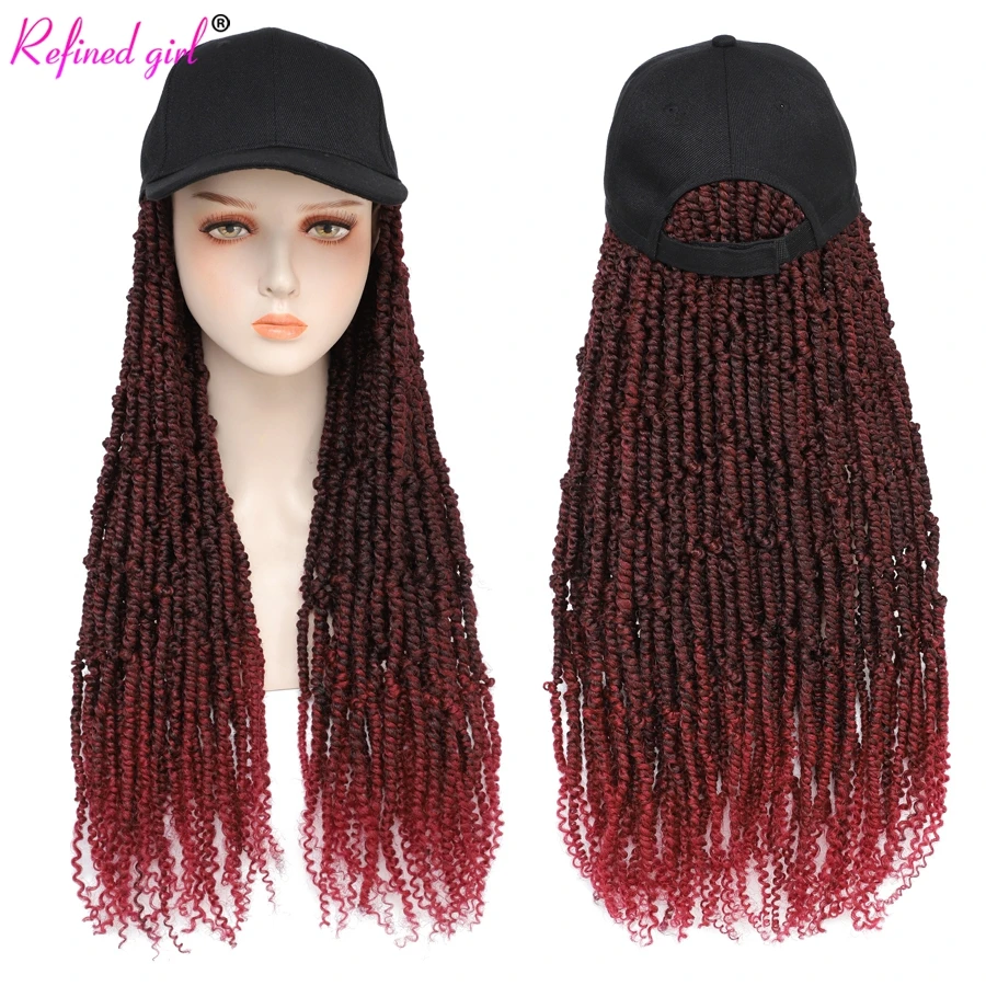 Hat Wig Pre-twisted Passion Twist Braid hair Extensions with Baseball Cap Synthetic Wigs For Black Woman Girls Braided Wig