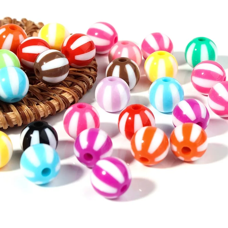 12-20mm Round Acrylic Beads Stripe Spacer Loose Beads Big Hole For DIY Crafts Ornament Making Clothing Accessories 10-20Pcs/Lot