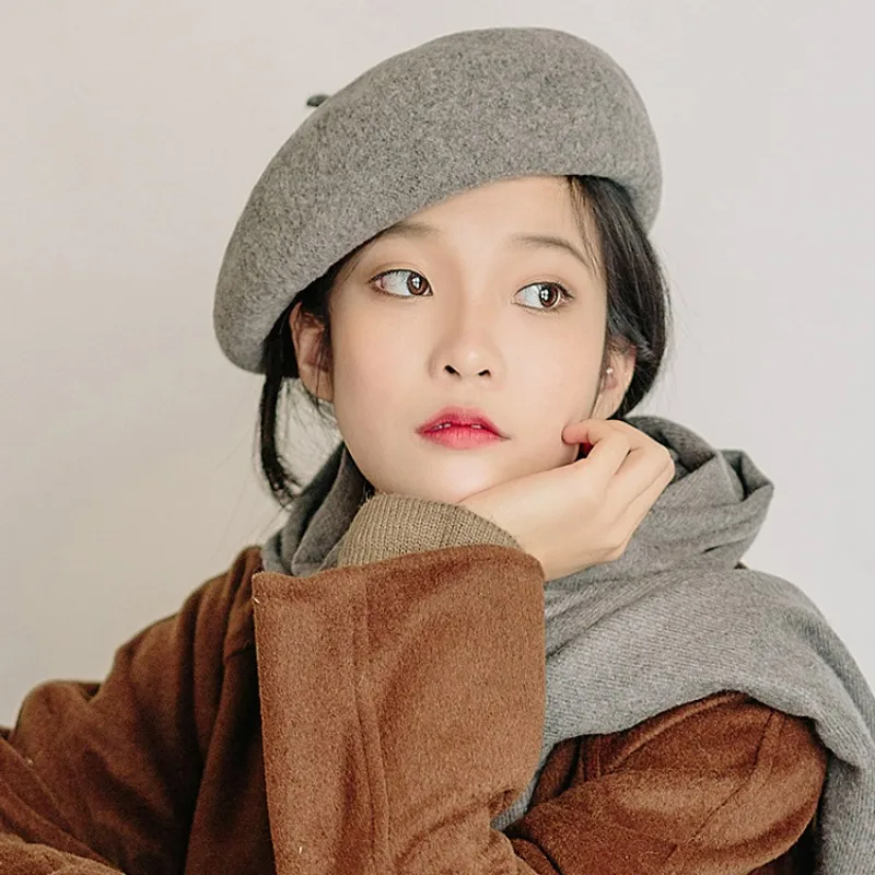 Women Girl Beret beret hat woolen beret French Artist Warm Wool Winter Beanie Hat Cap Vintage Plain Beret Hats Solid Color Elegant Lady Winter Caps