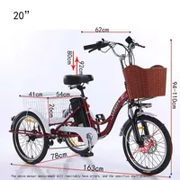 Tricycle électrique à 3 roues pour batterie au lithium 350W, 48V, 7 vitesses, 20 pouces, vélo cargo pour hommes adultes avec panier côtelé 3