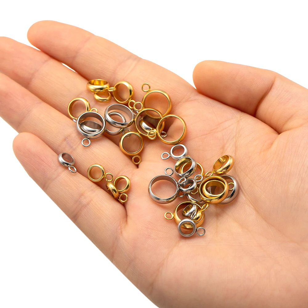 20 Stücke 4/5/6/7/8mm Gold Edelstahl Anhänger Anschlüsse Bail Verschlüsse Anhänger Clip Prise DIY Halskette Schmuck Finden – Detail 9